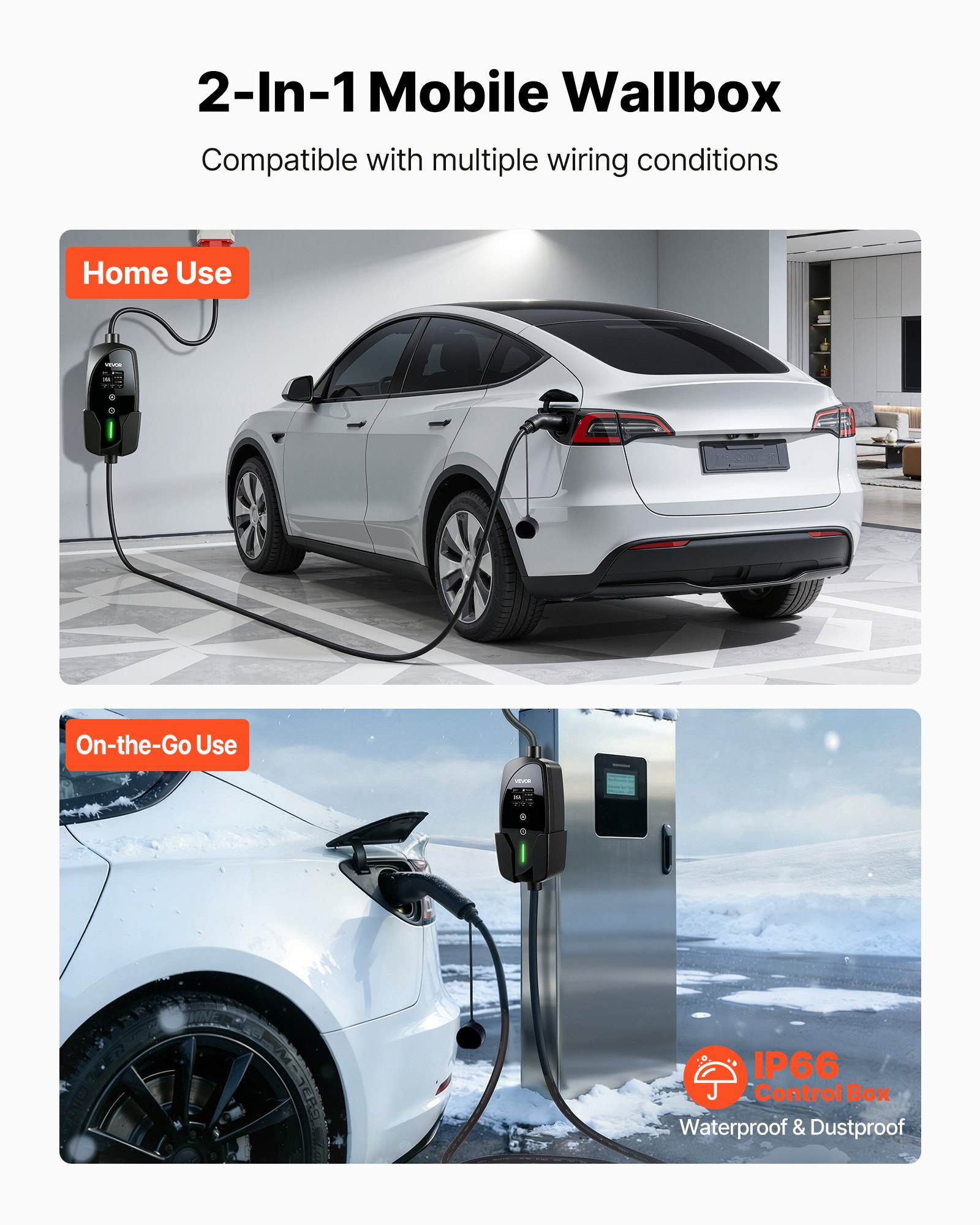 VEVOR Mobile Wallbox, 11 kW 16A, Type 2 Portable EV Charger, 3 Phase Electric Vehicle Car Charger with 8 m Charging Cable, CEE16 Plug, LCD Screen, Adjustable EV Charging Station, IP66 Control Box