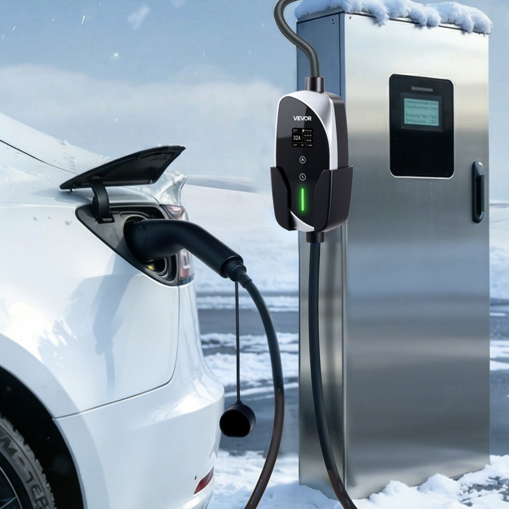 VEVOR Mobile Wallbox, 7.4 kW 32A, Type 2 Portable EV Charger, Single Phase Electric Vehicle Car Charger with 6 m Charging Cable, CEE Plug, LCD Screen, Adjustable EV Charging Station, IP66 Control Box