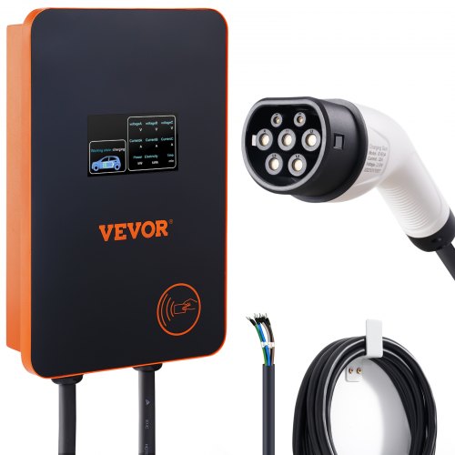 VEVOR Electric Vehicle Charging Station, 0-32A Adjustable, 7 kW 220-240V Type 2 Smart EV Car Charger with WiFi & LCD, 7.5M TPE Charging Cable, IEC 62196-2 for Indoor/Outdoor Use, IP66 & TUV Certified