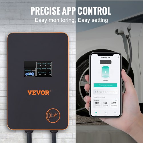 VEVOR Electric Vehicle Charging Station, 0-32A Adjustable, 7/11kW 220-240/380-400V Type 2 EV Car Charger, 7.5M TPE Charging Cable, IEC 62196-2, Single/Three Phase for Indoor/Outdoor Use, TUV Certified
