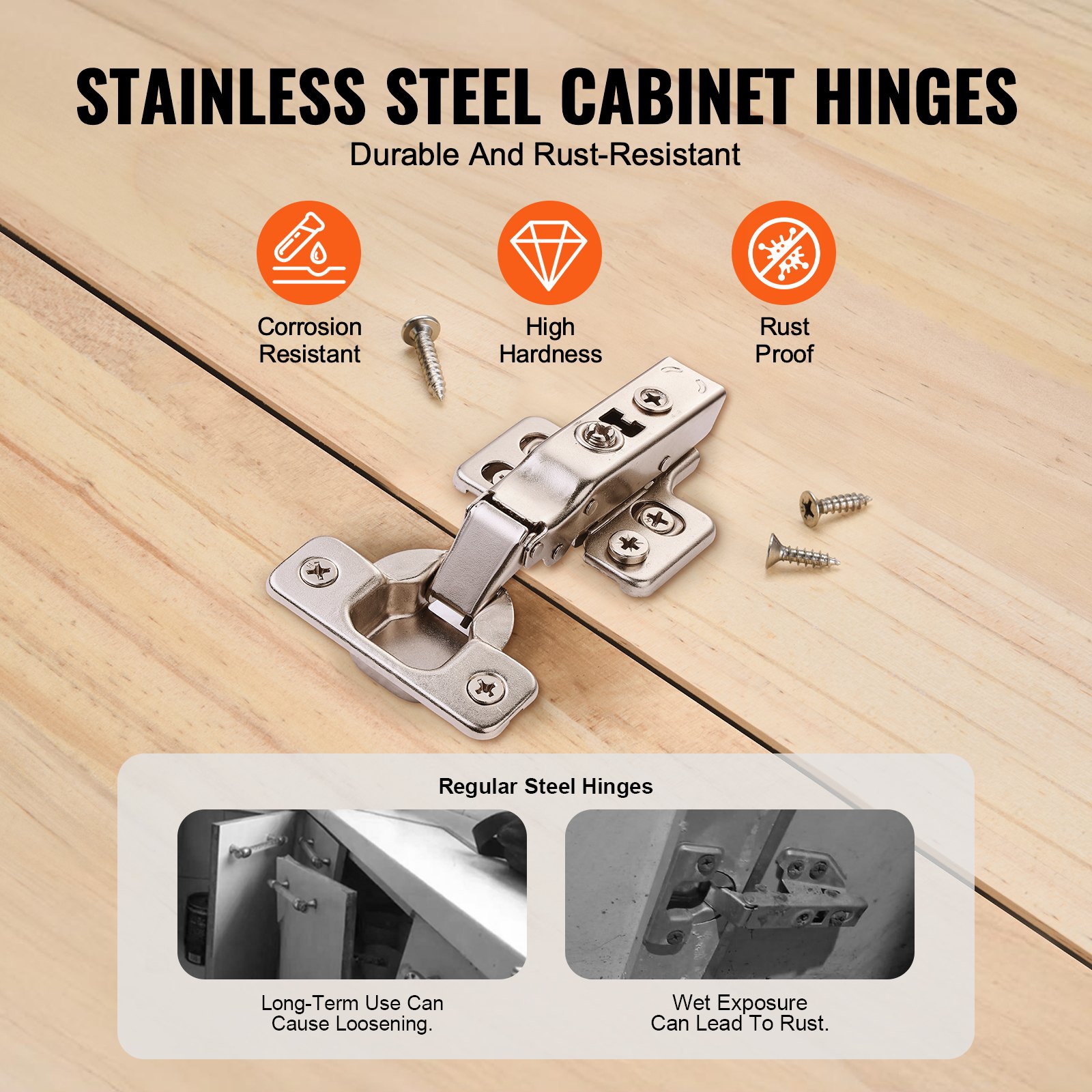 VEVOR Cabinet Hinges, 40 Packs Full Overlay Kitchen Cabinet Door Hinges, 100 Degree Opening Angel Soft Close Concealed Cupboard Hinges for Frameless Cabinet Type, with Mounting Screws