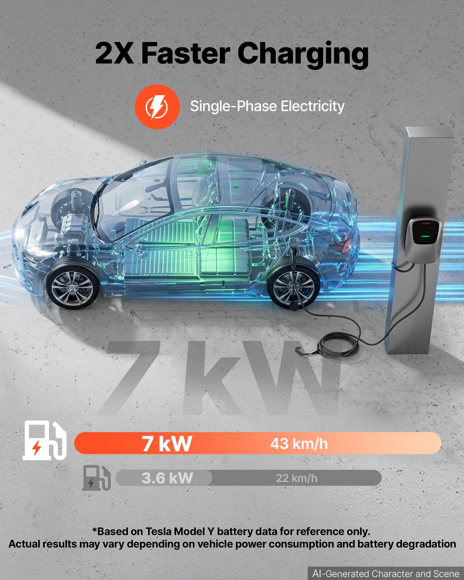 VEVOR Electric Vehicle Charging Station 7kW Single-Phase EV Charger 5M, for All EVs and PHEVs, 230V AC Home Type 2 Smart Car Wallbox, 32A Current, with APP Remote Control & LED Indicator, IP65