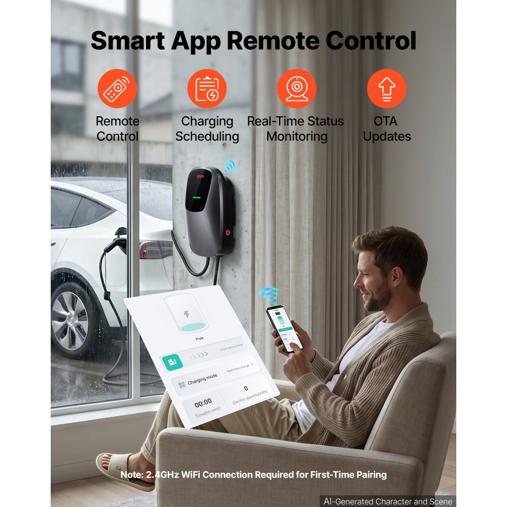 VEVOR Electric Vehicle Charging Station 11kW Three-Phase EV Charger 7.5M, for All EVs and PHEVs, 400V AC Home Type 2 Smart Car Wallbox, 16A Current, with APP Remote Control & LED Indicator, IP65