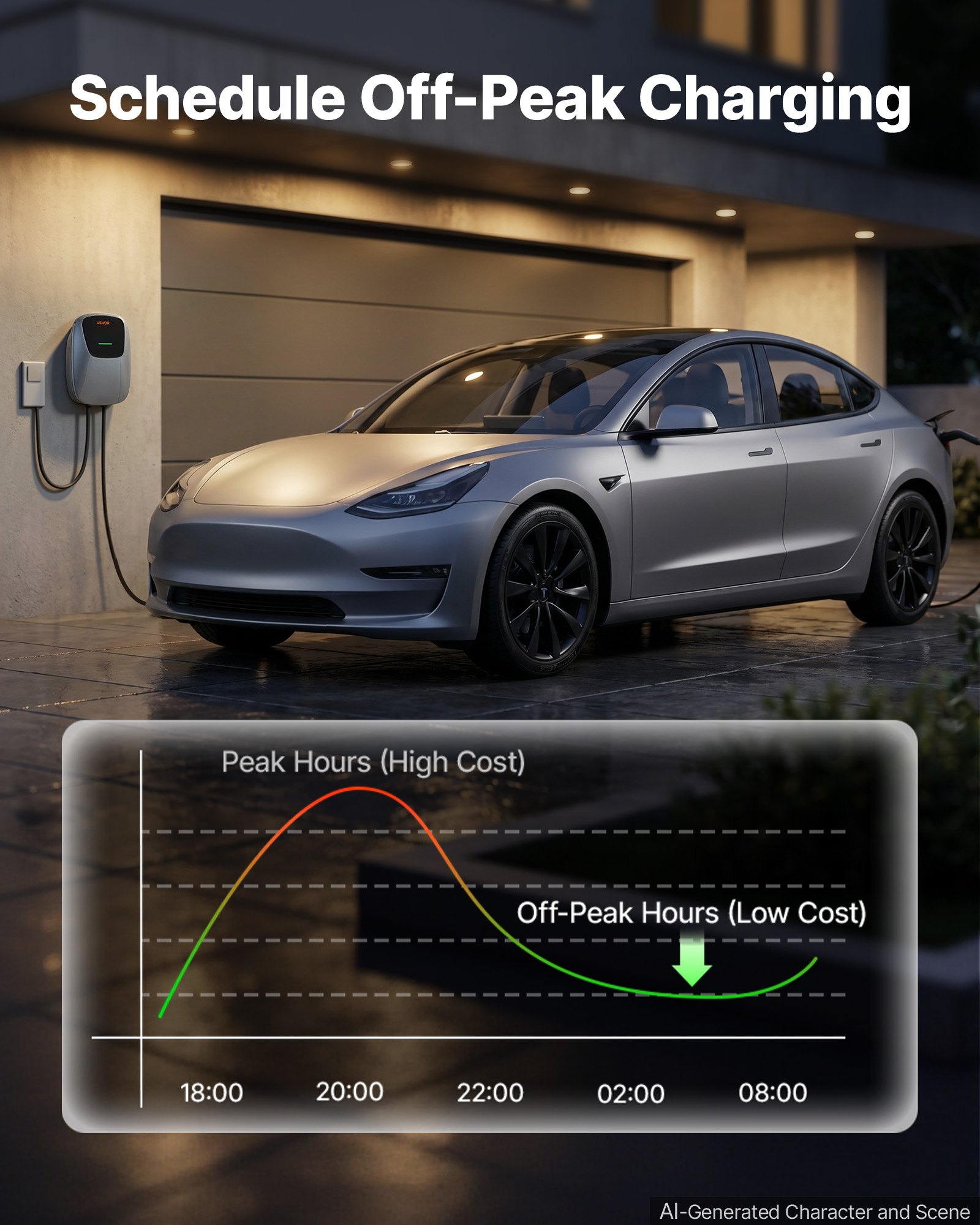 VEVOR Electric Vehicle Charging Station 11kW Three-Phase EV Charger 7.5M, for All EVs and PHEVs, 400V AC Home Type 2 Smart Car Wallbox, 16A Current, with APP Remote Control & LED Indicator, IP65