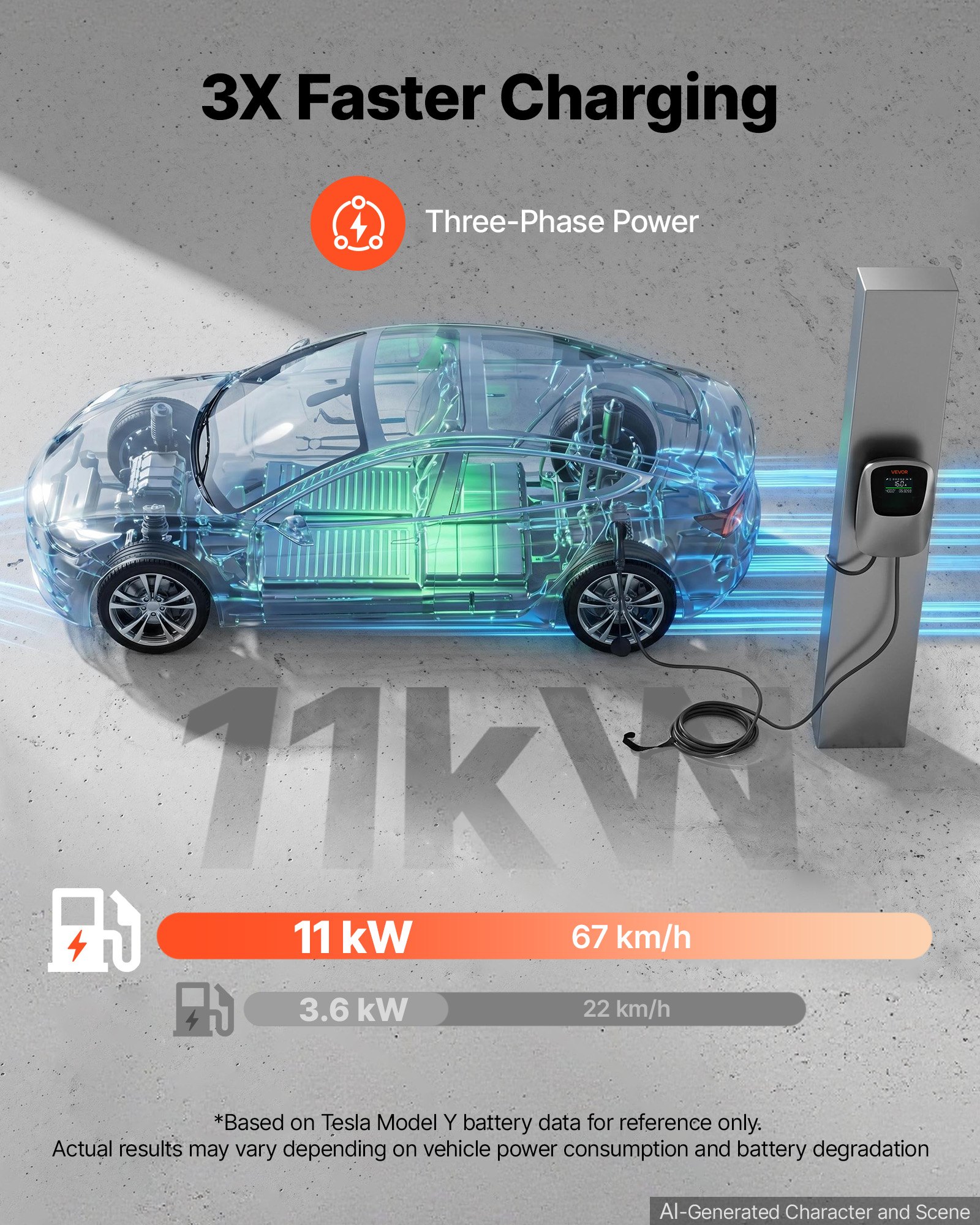 VEVOR Electric Vehicle Charging Station 11kW Three-Phase EV Charger CEE 16A, for All EVs and PHEVs, 400V AC Home Type 2 Smart Car Charging Wallbox, with APP Remote Control & Digital Display, IP65