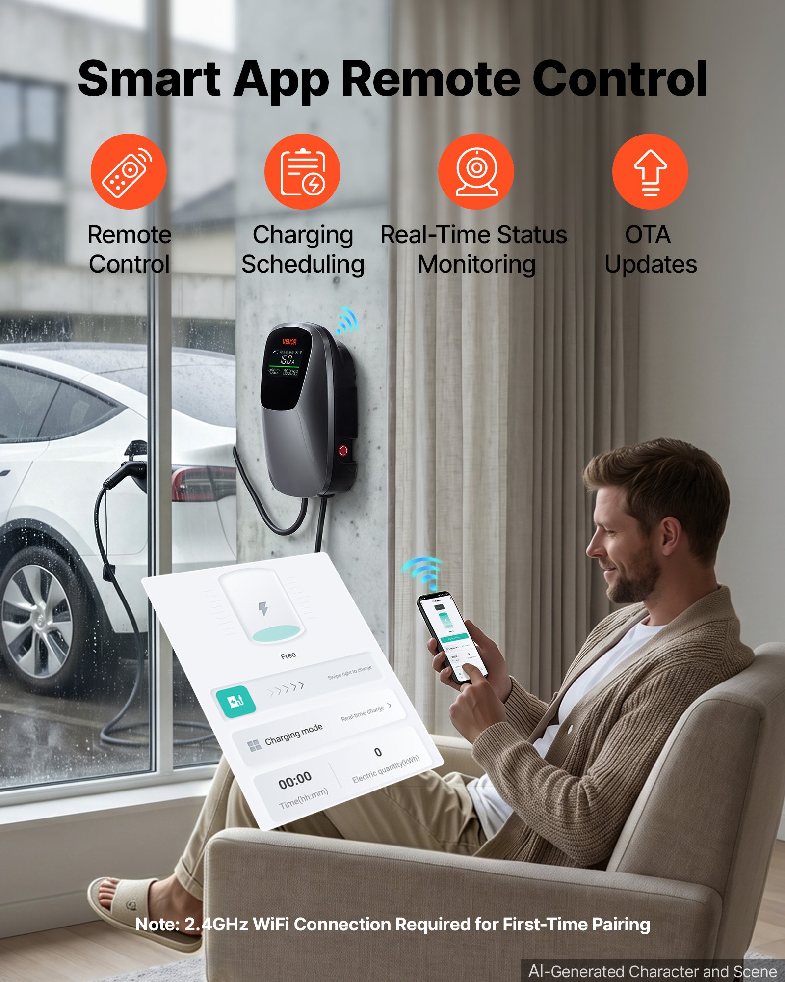 VEVOR Electric Vehicle Charging Station 11kW Three-Phase EV Charger CEE 16A, for All EVs and PHEVs, 400V AC Home Type 2 Smart Car Charging Wallbox, with APP Remote Control & Digital Display, IP65