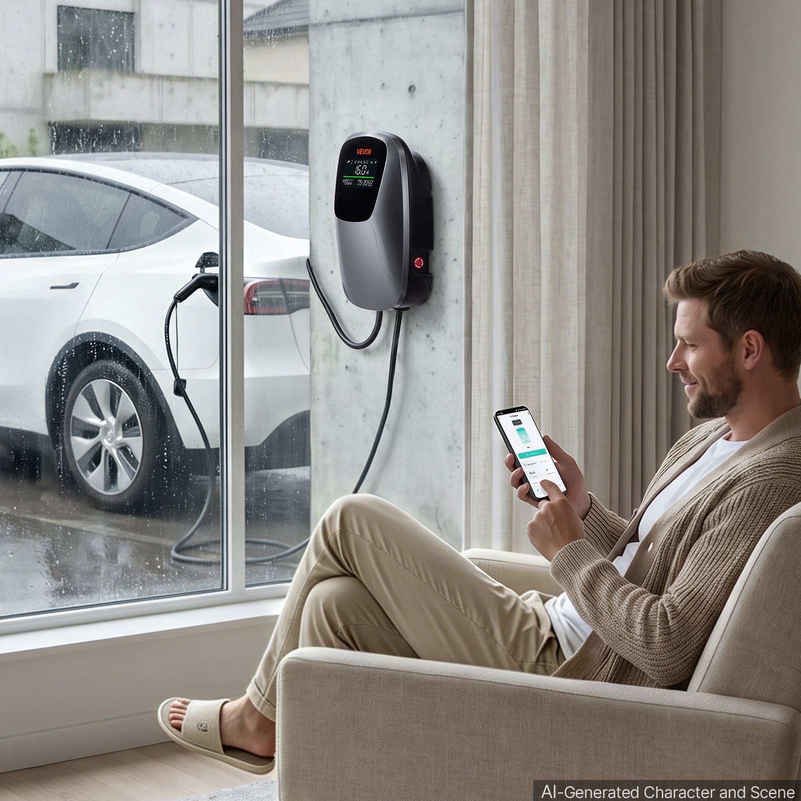 VEVOR Electric Vehicle Charging Station 11kW Three-Phase EV Charger CEE 16A, for All EVs and PHEVs, 400V AC Home Type 2 Smart Car Charging Wallbox, with APP Remote Control & Digital Display, IP65