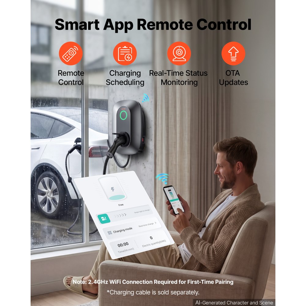 VEVOR Electric Vehicle Charging Station 11kW 400VAC Three-Phase EV Charger, for All EVs and PHEVs, Home Type 2 Smart Car Charging Wallbox, 16A Current, with APP Remote Control & LED Indicator, IP54