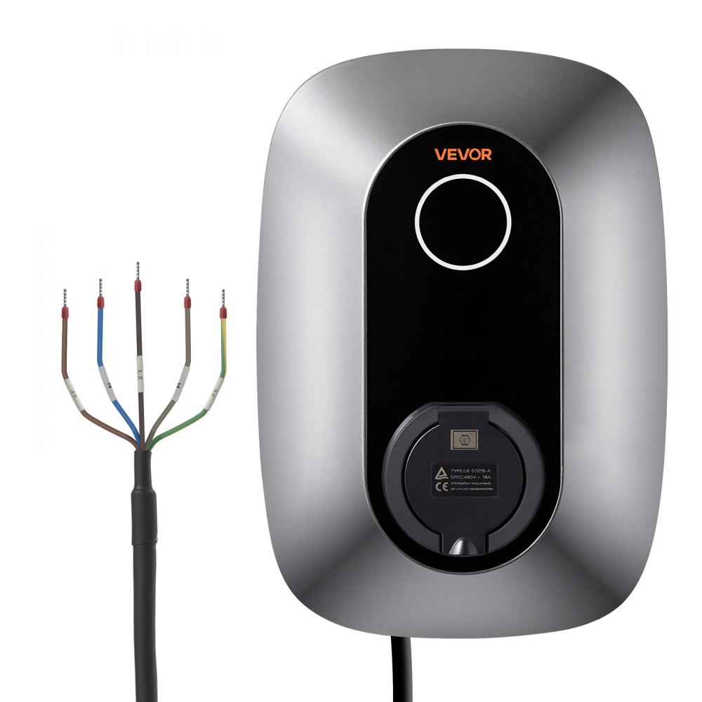 VEVOR Electric Vehicle Charging Station 11kW 400VAC Three-Phase EV Charger, for All EVs and PHEVs, Home Type 2 Smart Car Charging Wallbox, 16A Current, with APP Remote Control & LED Indicator, IP54