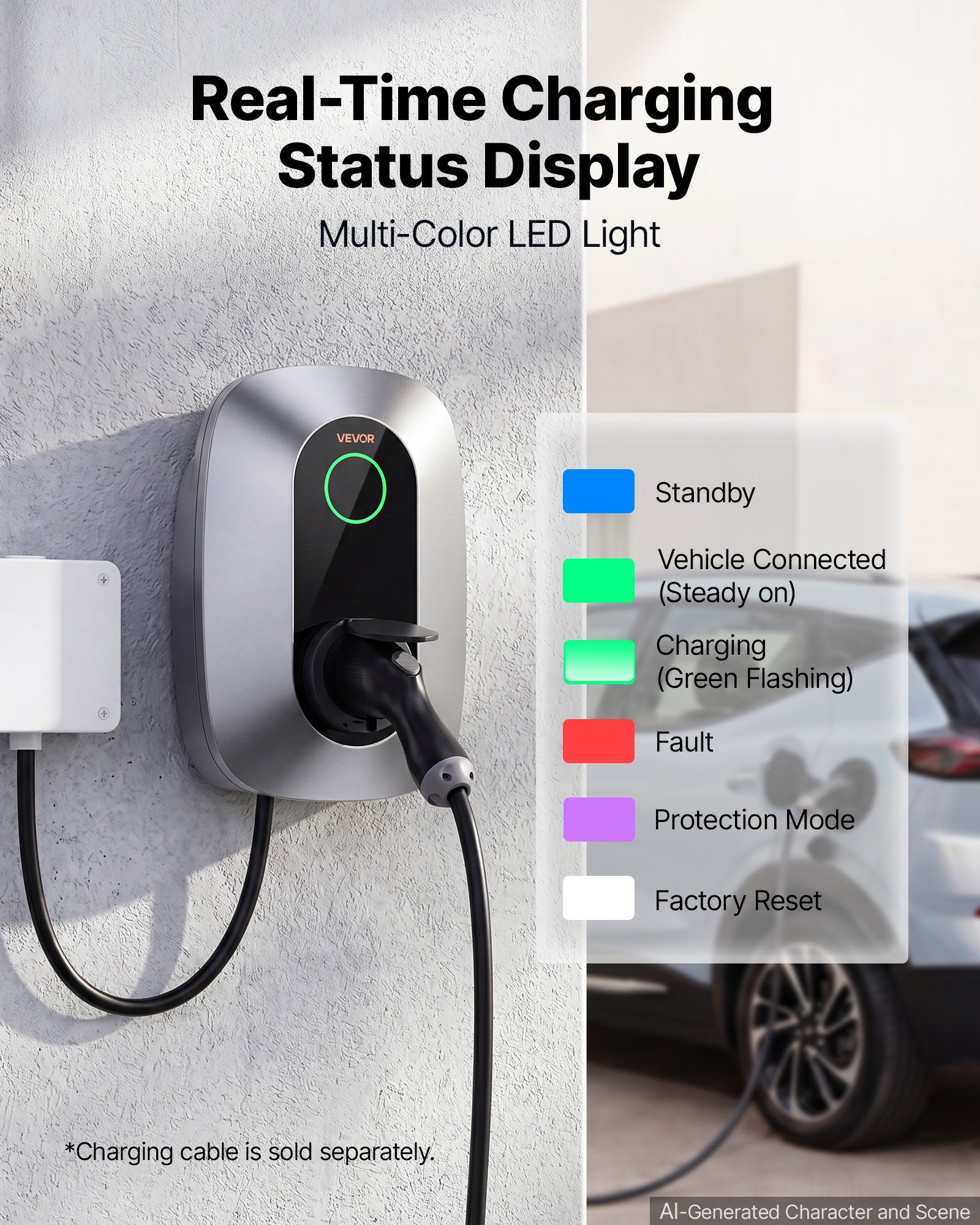VEVOR Electric Vehicle Charging Station 11kW 400VAC Three-Phase EV Charger, for All EVs and PHEVs, Home Type 2 Smart Car Charging Wallbox, 16A Current, with APP Remote Control & LED Indicator, IP54