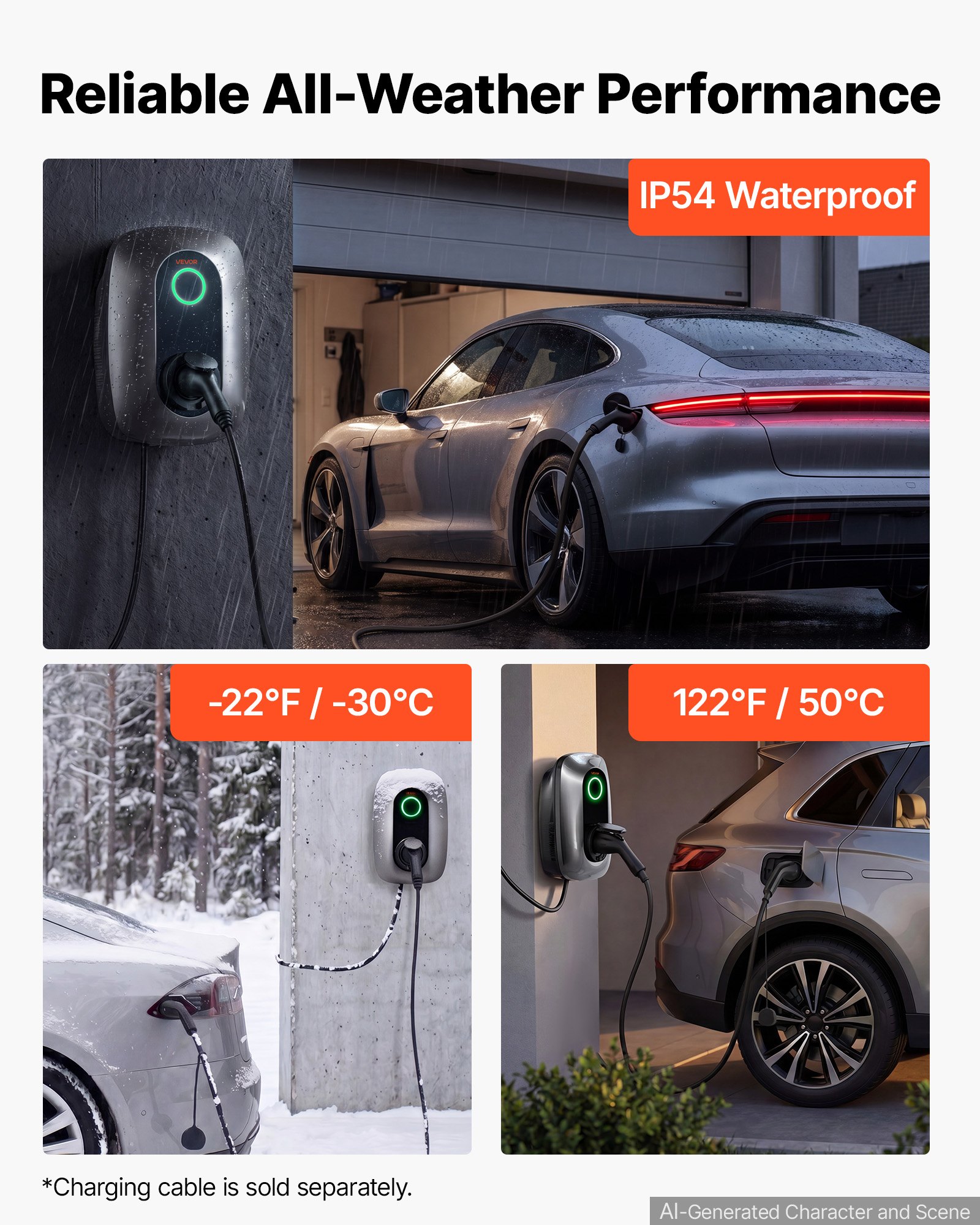 VEVOR Electric Vehicle Charging Station 11kW 400VAC Three-Phase EV Charger, for All EVs and PHEVs, Home Type 2 Smart Car Charging Wallbox, 16A Current, with APP Remote Control & LED Indicator, IP54