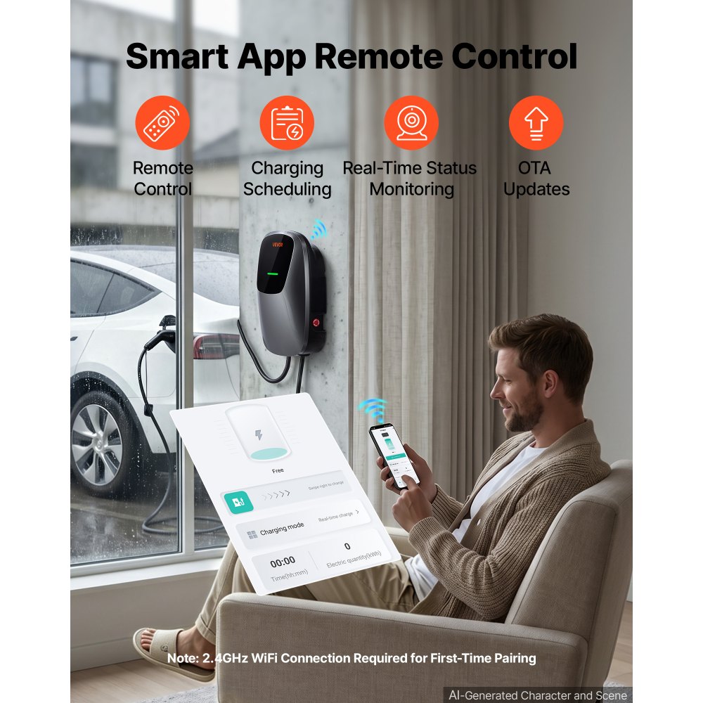 VEVOR Electric Vehicle Charging Station 11kW Three-Phase EV Charger 5M, for All EVs and PHEVs, 400V AC Home Type 2 Smart Car Wallbox, 16A Current, with APP Remote Control & LED Indicator, IP65