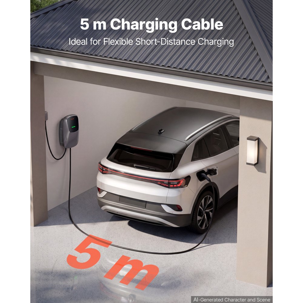VEVOR Electric Vehicle Charging Station 11kW Three-Phase EV Charger 5M, for All EVs and PHEVs, 400V AC Home Type 2 Smart Car Wallbox, 16A Current, with APP Remote Control & LED Indicator, IP65