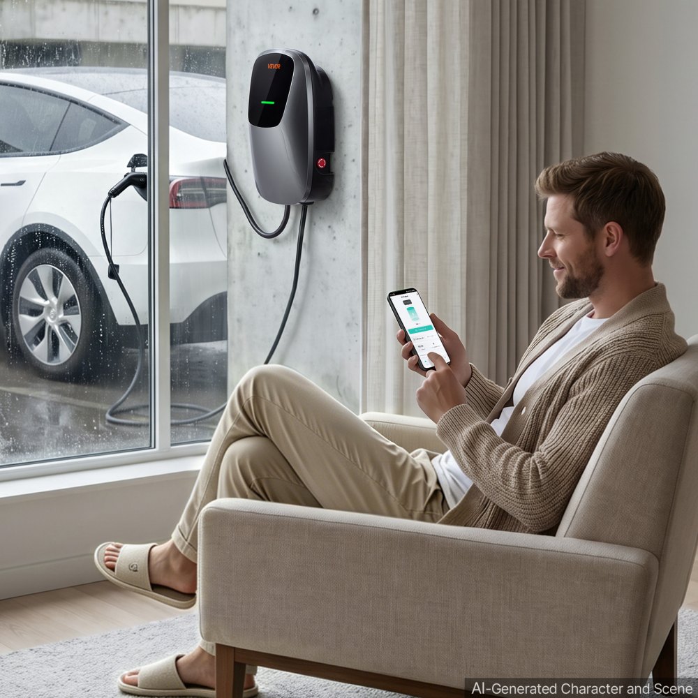 VEVOR Electric Vehicle Charging Station 11kW Three-Phase EV Charger 5M, for All EVs and PHEVs, 400V AC Home Type 2 Smart Car Wallbox, 16A Current, with APP Remote Control & LED Indicator, IP65