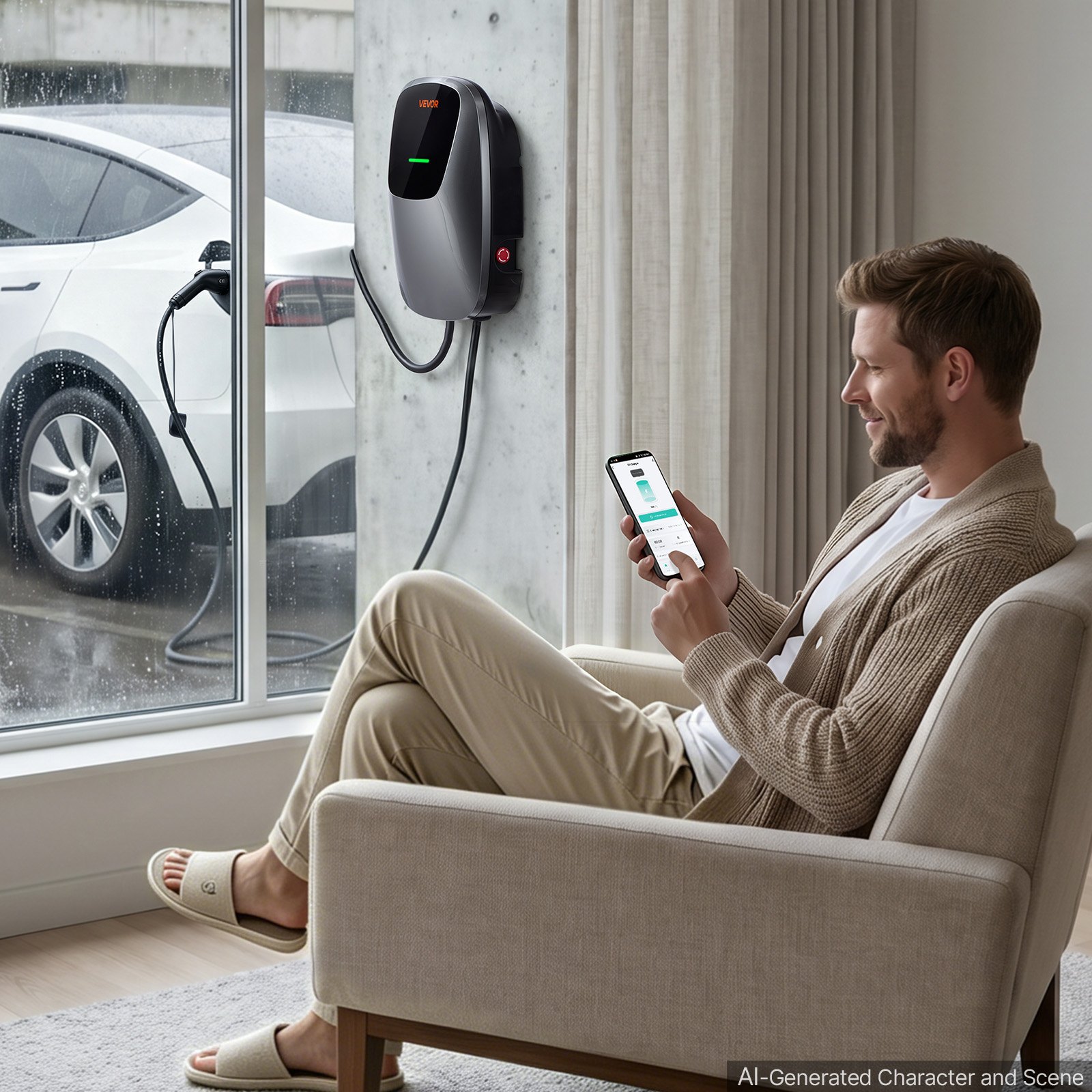 VEVOR Electric Vehicle Charging Station 11kW Three-Phase EV Charger 5M, for All EVs and PHEVs, 400V AC Home Type 2 Smart Car Wallbox, 16A Current, with APP Remote Control & LED Indicator, IP65