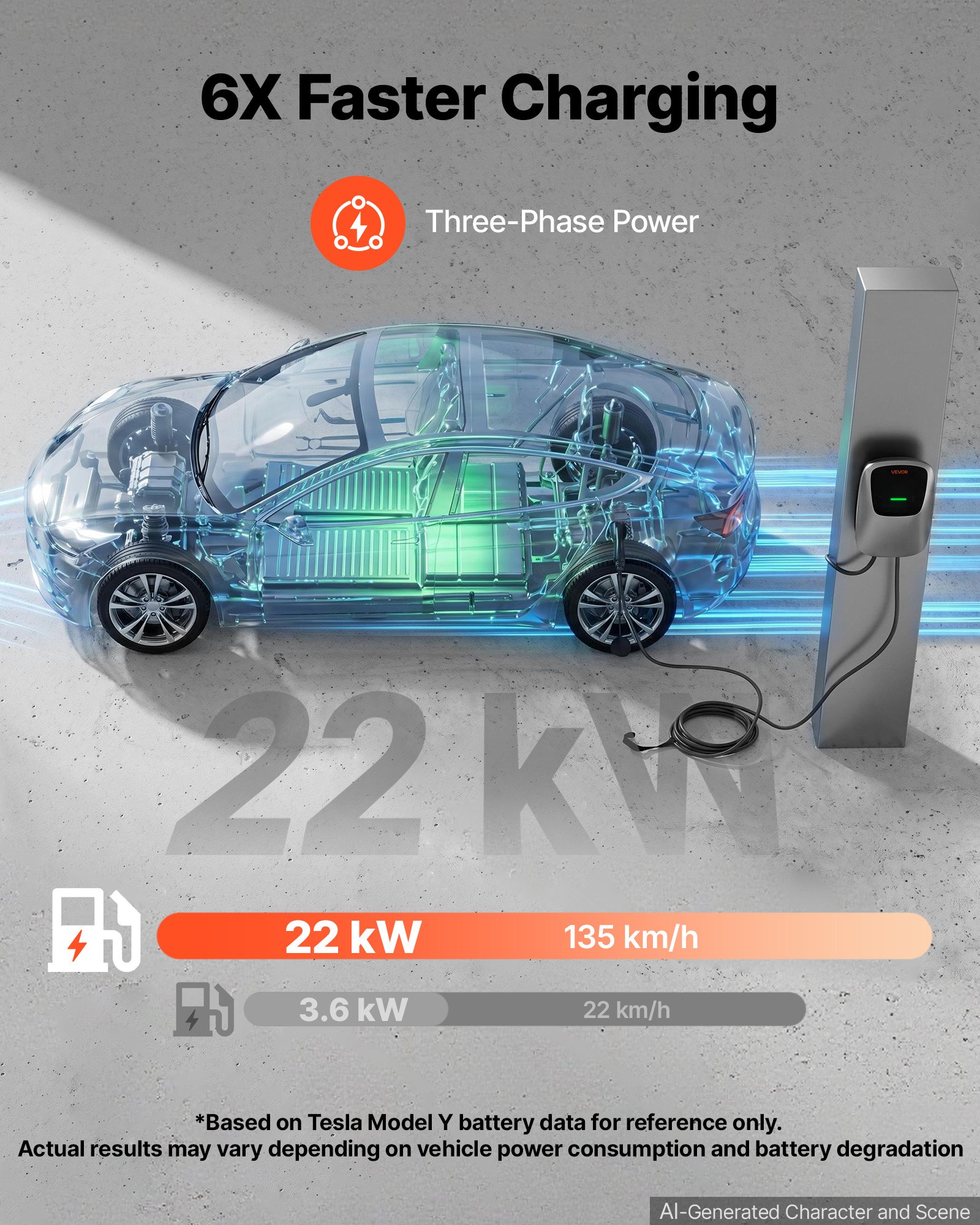 VEVOR Electric Vehicle Charging Station 22kW Three-Phase EV Charger 7.5M, for All EVs and PHEVs, 400V AC Home Type 2 Smart Car Wallbox, 32A Current, with APP Remote Control & LED Indicator, IP65