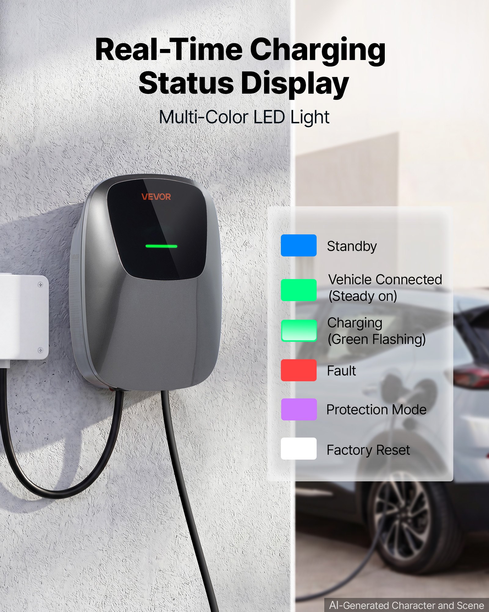 VEVOR Electric Vehicle Charging Station 22kW Three-Phase EV Charger 7.5M, for All EVs and PHEVs, 400V AC Home Type 2 Smart Car Wallbox, 32A Current, with APP Remote Control & LED Indicator, IP65