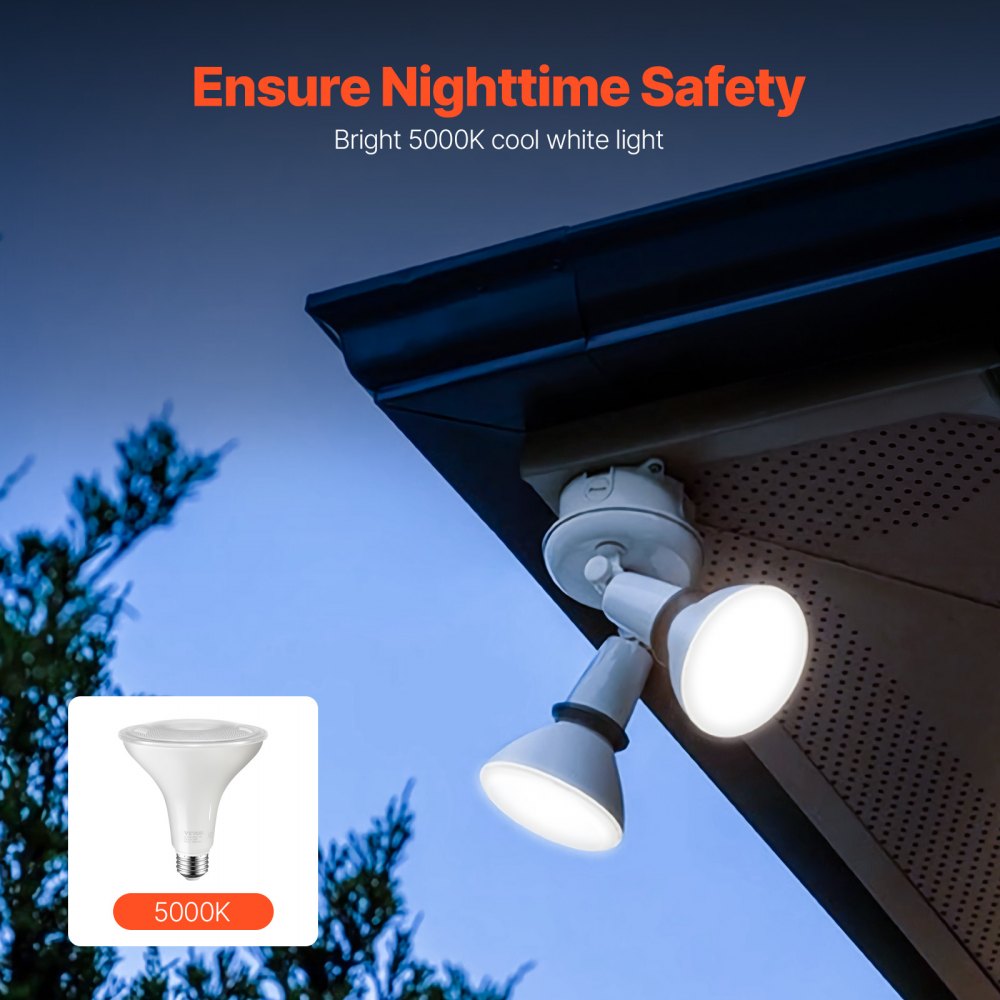 VEVOR PAR38 Flood Light Bulb, 6 Pack LED Outdoor Flood Lights, 1050 Lumens LED Flood Light Bulbs, 5000K Cool White Light, 15,000 Hour Lifetime, Weatherability Stepless Dimmable Recessed Can Light Bulb