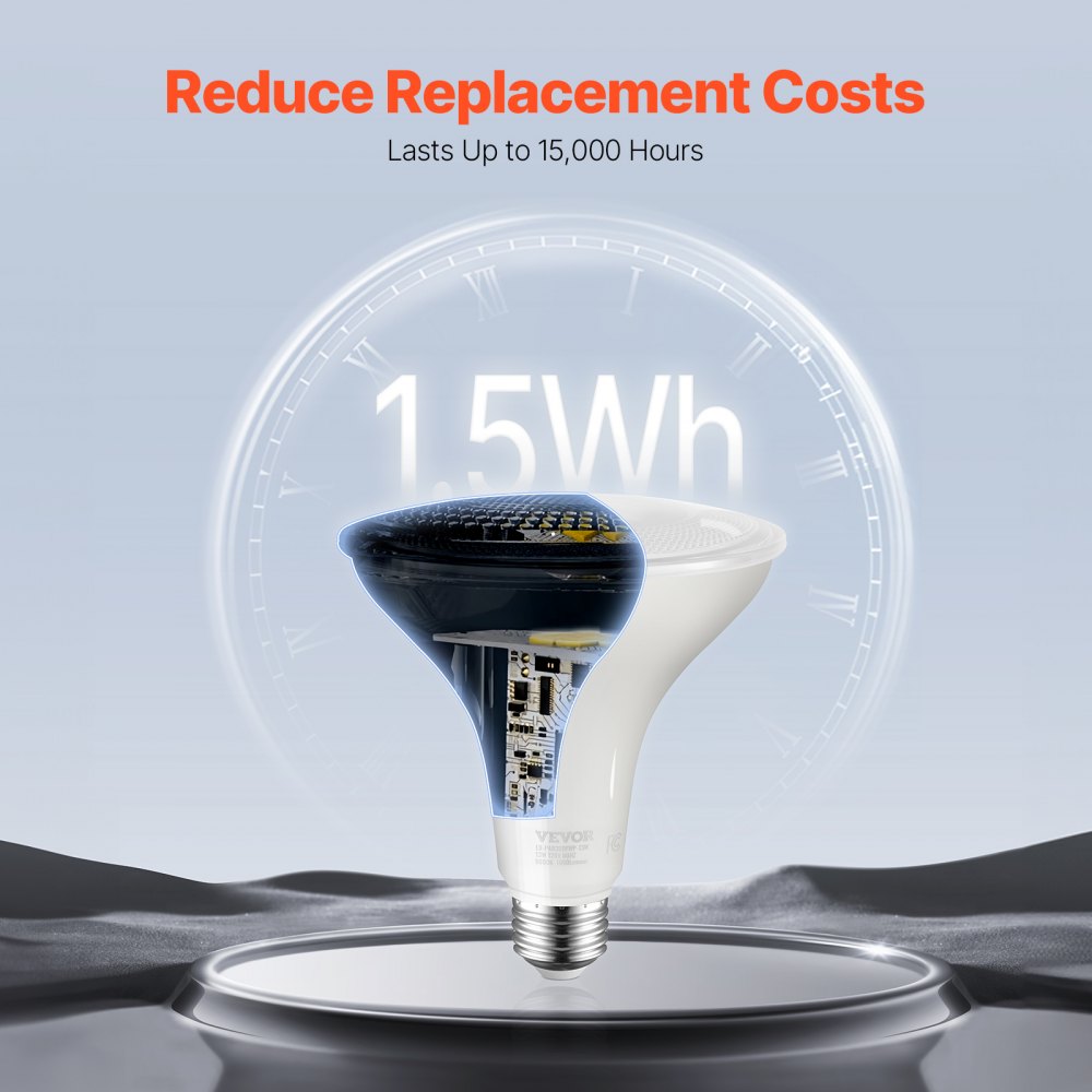 VEVOR PAR38 Flood Light Bulb, 6 Pack LED Outdoor Flood Lights, 1050 Lumens LED Flood Light Bulbs, 5000K Cool White Light, 15,000 Hour Lifetime, Weatherability Stepless Dimmable Recessed Can Light Bulb