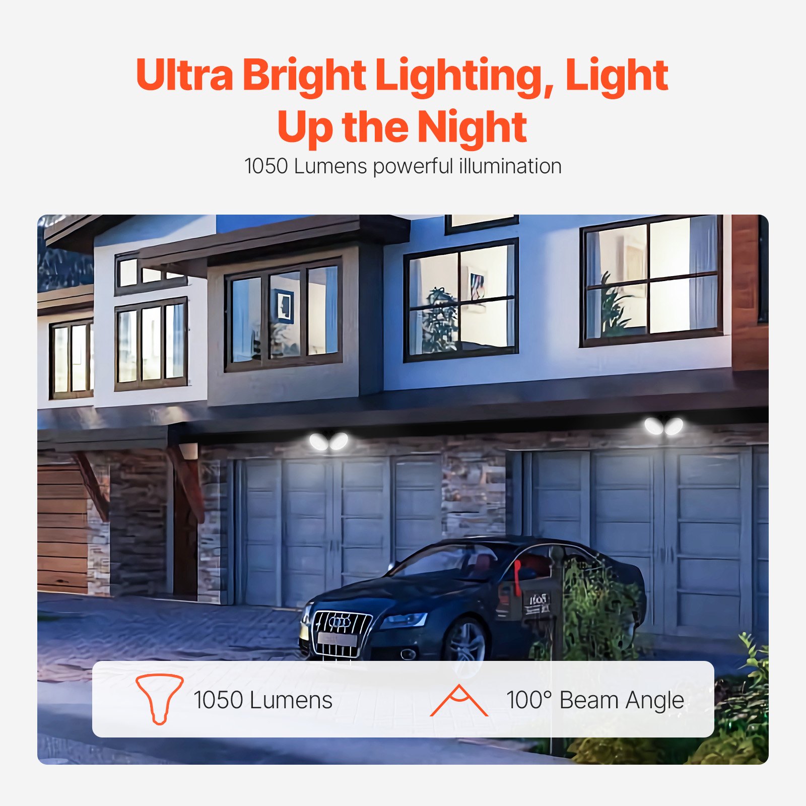 VEVOR PAR38 Flood Light Bulb, 6 Pack LED Outdoor Flood Lights, 1050 Lumens LED Flood Light Bulbs, 5000K Cool White Light, 15,000 Hour Lifetime, Weatherability Stepless Dimmable Recessed Can Light Bulb