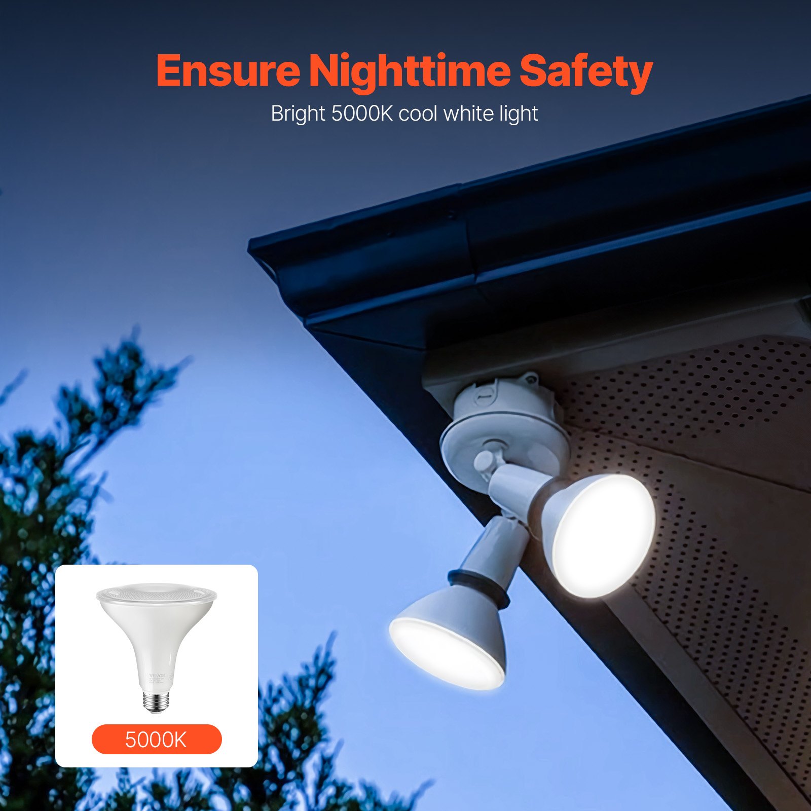 VEVOR PAR38 Flood Light Bulb, 6 Pack LED Outdoor Flood Lights, 1050 Lumens LED Flood Light Bulbs, 5000K Cool White Light, 15,000 Hour Lifetime, Weatherability Stepless Dimmable Recessed Can Light Bulb