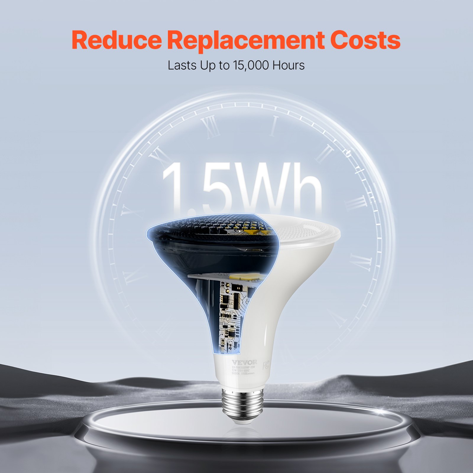 VEVOR PAR38 Flood Light Bulb, 6 Pack LED Outdoor Flood Lights, 1050 Lumens LED Flood Light Bulbs, 5000K Cool White Light, 15,000 Hour Lifetime, Weatherability Stepless Dimmable Recessed Can Light Bulb