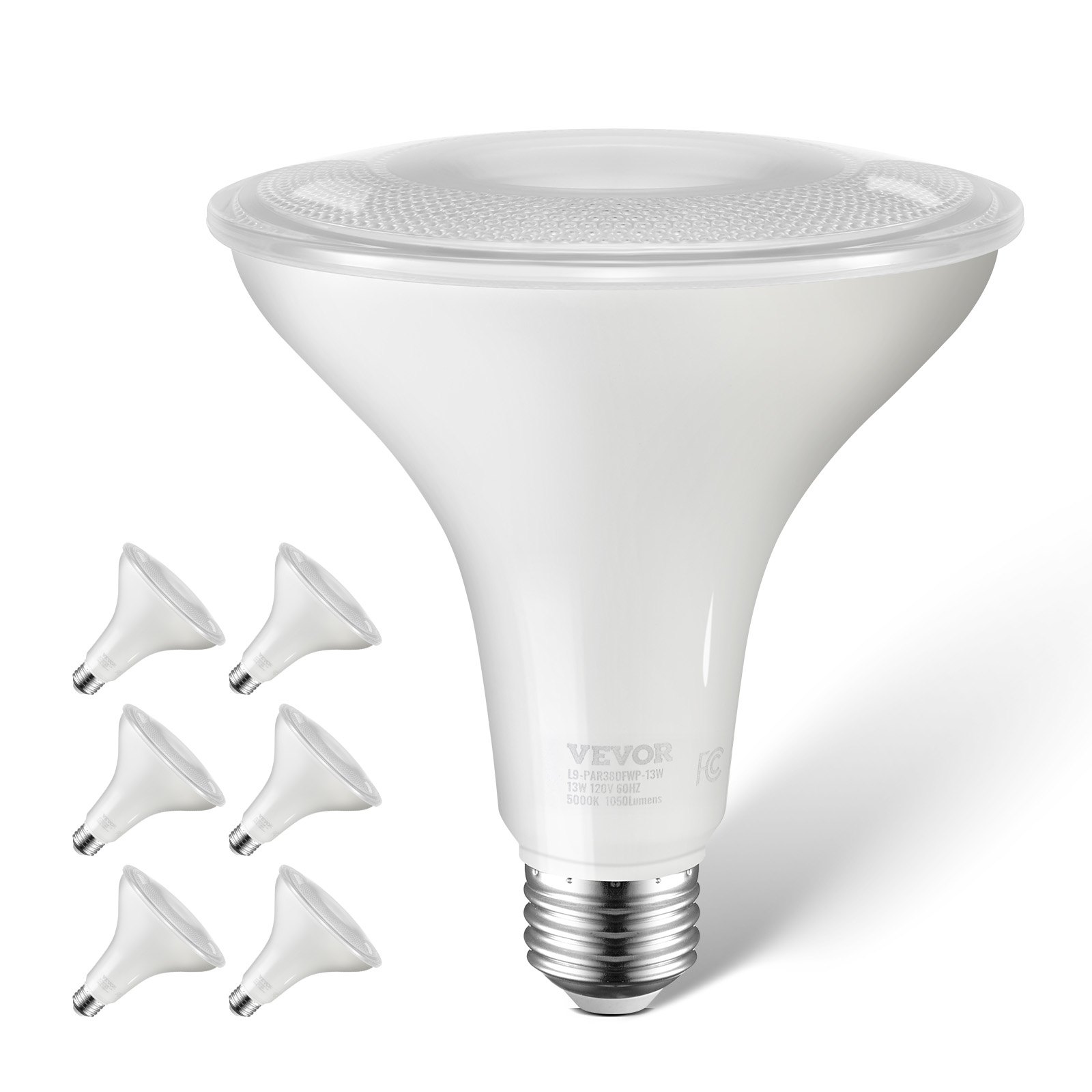 VEVOR PAR38 Flood Light Bulb, 6 Pack LED Outdoor Flood Lights, 1050 Lumens LED Flood Light Bulbs, 5000K Cool White Light, 15,000 Hour Lifetime, Weatherability Stepless Dimmable Recessed Can Light Bulb