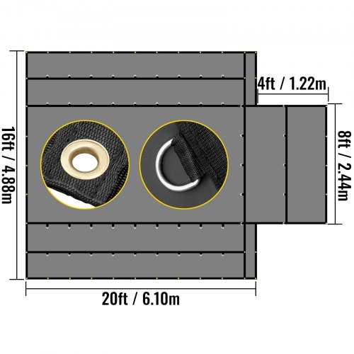 VEVOR Flatbed Tarps, 18OZ Flatbed Truck Tarp, 16x20 Ft Vinyl Lumber Tarp, Black Heavy Duty Trailer Tarp with Stainless Steel D Rings and a Flap For Trucks, Vans, Small Boats, Machinery & Outdoor Mater