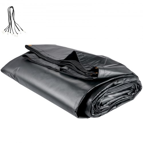 VEVOR Flatbed Tarps, 18OZ Flatbed Truck Tarp, 16x27 Ft Vinyl Lumber Tarp, Black Heavy Duty Trailer Tarp with Stainless Steel D Rings and a Flap for Trucks, Vans, Boats, Machinery & Outdoor Materials