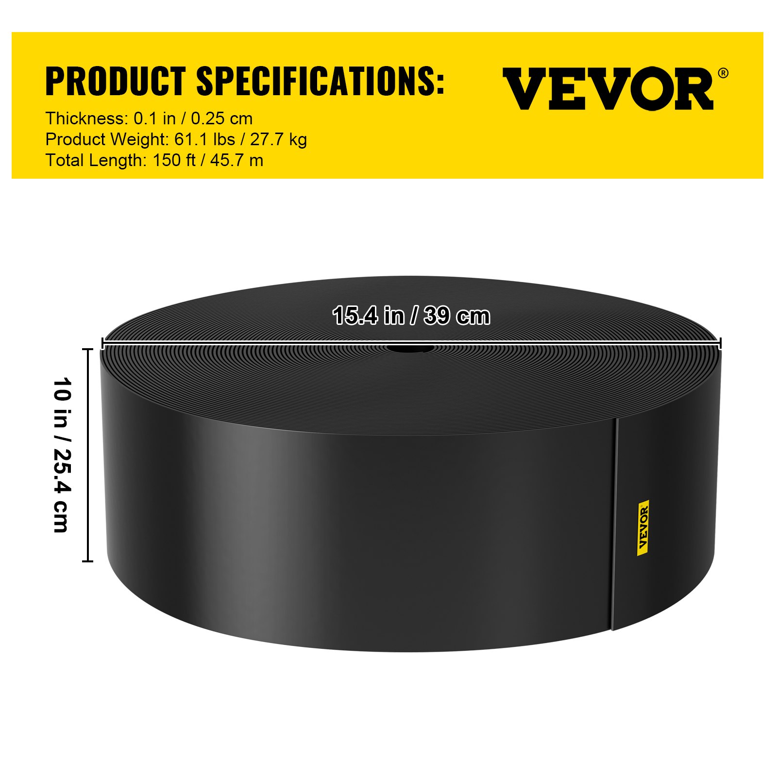 VEVOR Landscape Edging, 10 inch Depth 150 ft Total Length, Recycled HDPE Coiled Terrace Board, Flexible Bender Border for Landscaping, Lawn, Garden, Yard, Against Invading Weeds, Black