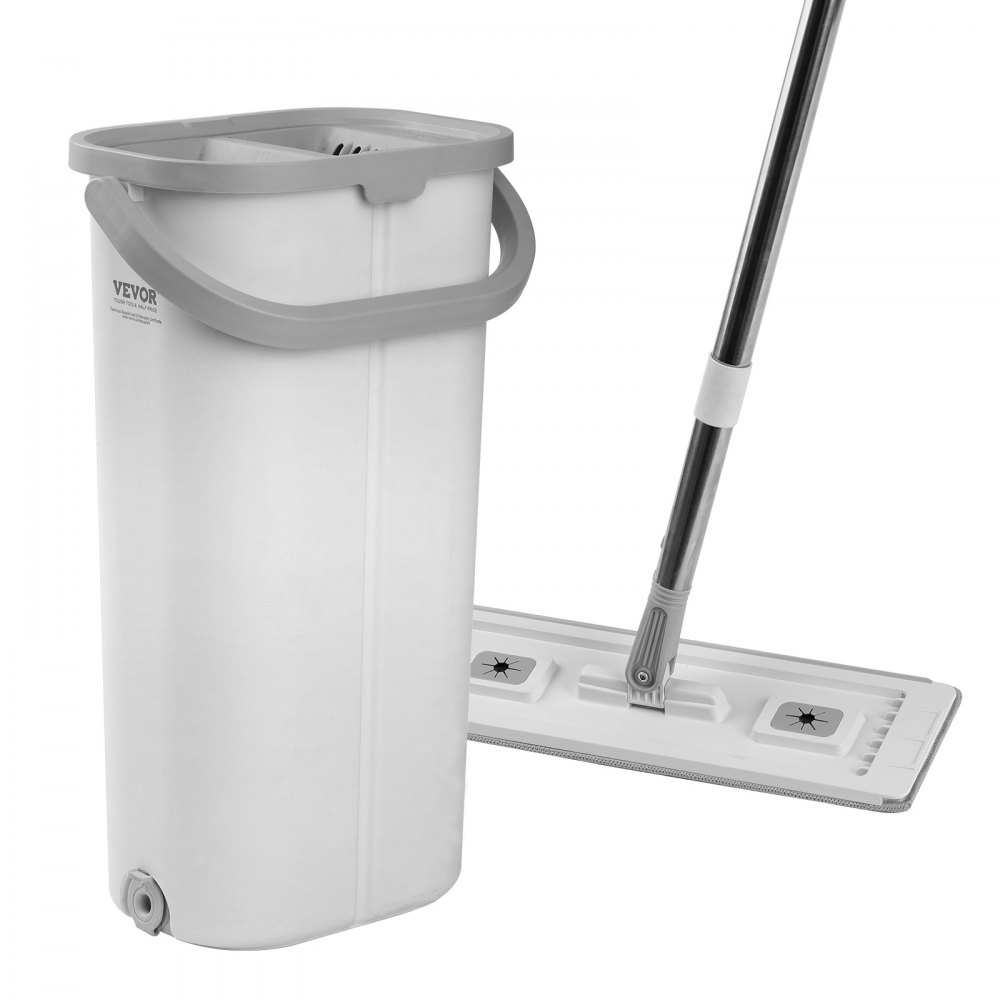 VEVOR Mop and Bucket with Wringer Set, Wet & Dry Use, Flat Mop and Bucket System with 3 Washable Microfiber Pads, Flat Mop with Stainless Steel Handle, Mop Bucket Set for Hardwood Tile Vinyl