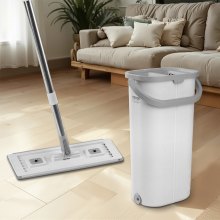 VEVOR Mop and Bucket with Wringer Set, Wet & Dry Use, Flat Mop and Bucket System with 3 Washable Microfiber Pads, Flat Mop with Stainless Steel Handle, Mop Bucket Set for Hardwood Tile Vinyl