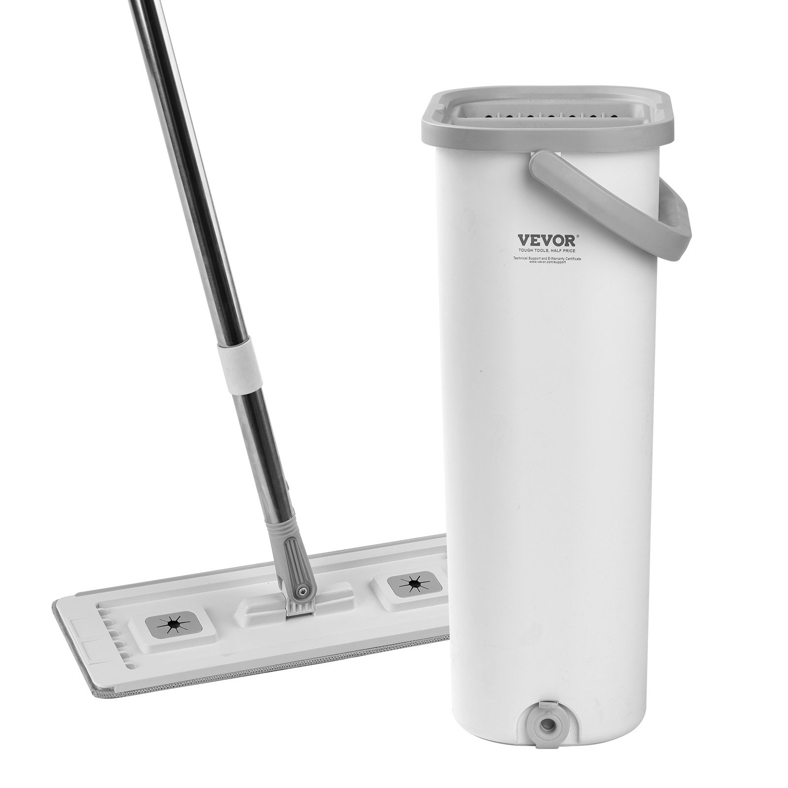 VEVOR Mop and Bucket with Wringer Set, Wet & Dry Use, Flat Mop and Bucket System with 3 Washable Microfiber Pads, Flat Mop with Stainless Steel Handle, Mop Bucket Set for Hardwood Tile Vinyl