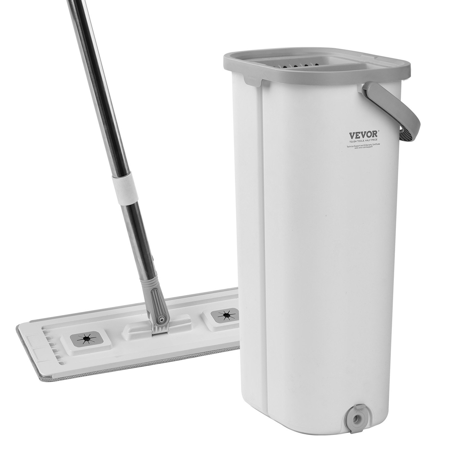 VEVOR Mop and Bucket with Wringer Set, Wet & Dry Use, Flat Mop and Bucket System with 3 Washable Microfiber Pads, Flat Mop with Stainless Steel Handle, Mop Bucket Set for Hardwood Tile Vinyl