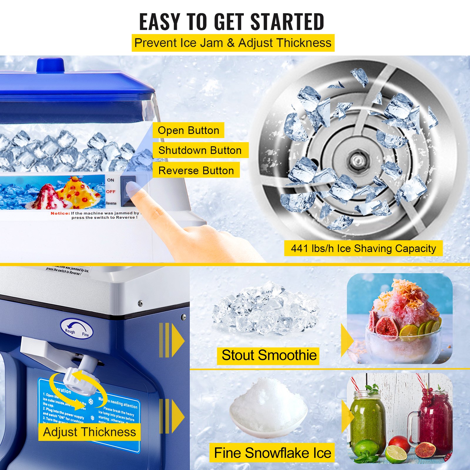 110V Commercial Ice Shaver Crusher 441LBS/H with 11LBS Hopper, 300W Tabletop Electric Snow Cone Maker 320 RPM Rotate Speed Perfect For Parties Events Snack Bar 110V Commercial Ice Shaver Crusher 441LBS/H with 11LBS Hopper, 300W Tabletop Electric Snow Cone Maker 320 RPM Rotate Speed Perfect For Parties Events Snack Bar