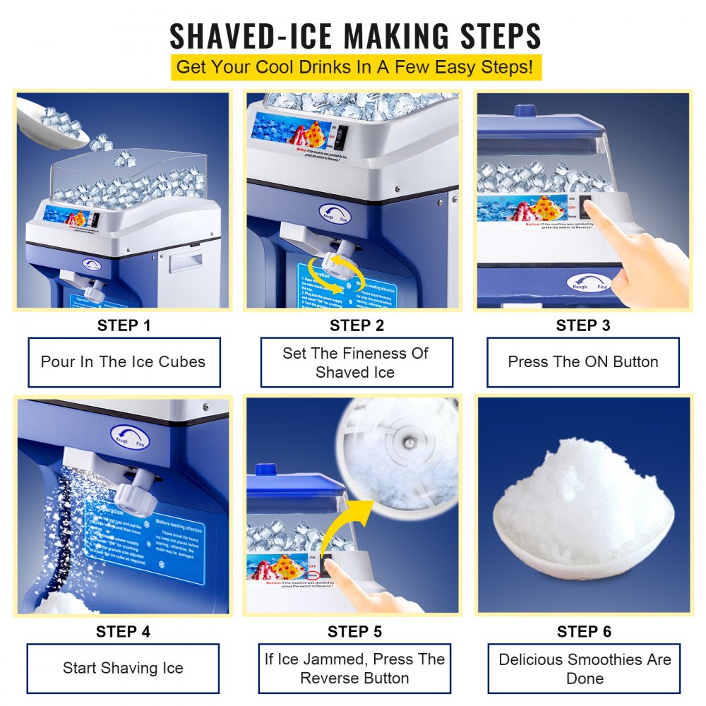 VEVOR Commercial Ice Shaver 441 LBS/H Ice Shaving Capacity, Ice Shaving Machine with 5L Hopper, Ice Shaver Machine Electric 300W Snow Cone Maker 320 RPM Rotate Speed, Shaved Ice Maker Machine