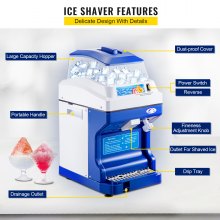 VEVOR Commercial Ice Shaver 441 LBS/H Ice Shaving Capacity, Ice Shaving Machine with 11 LBS Hopper, Ice Shaver Machine Electric 300W Snow Cone Maker 320 RPM Ταχύτητα περιστροφής, Shaved Ice Maker Machine