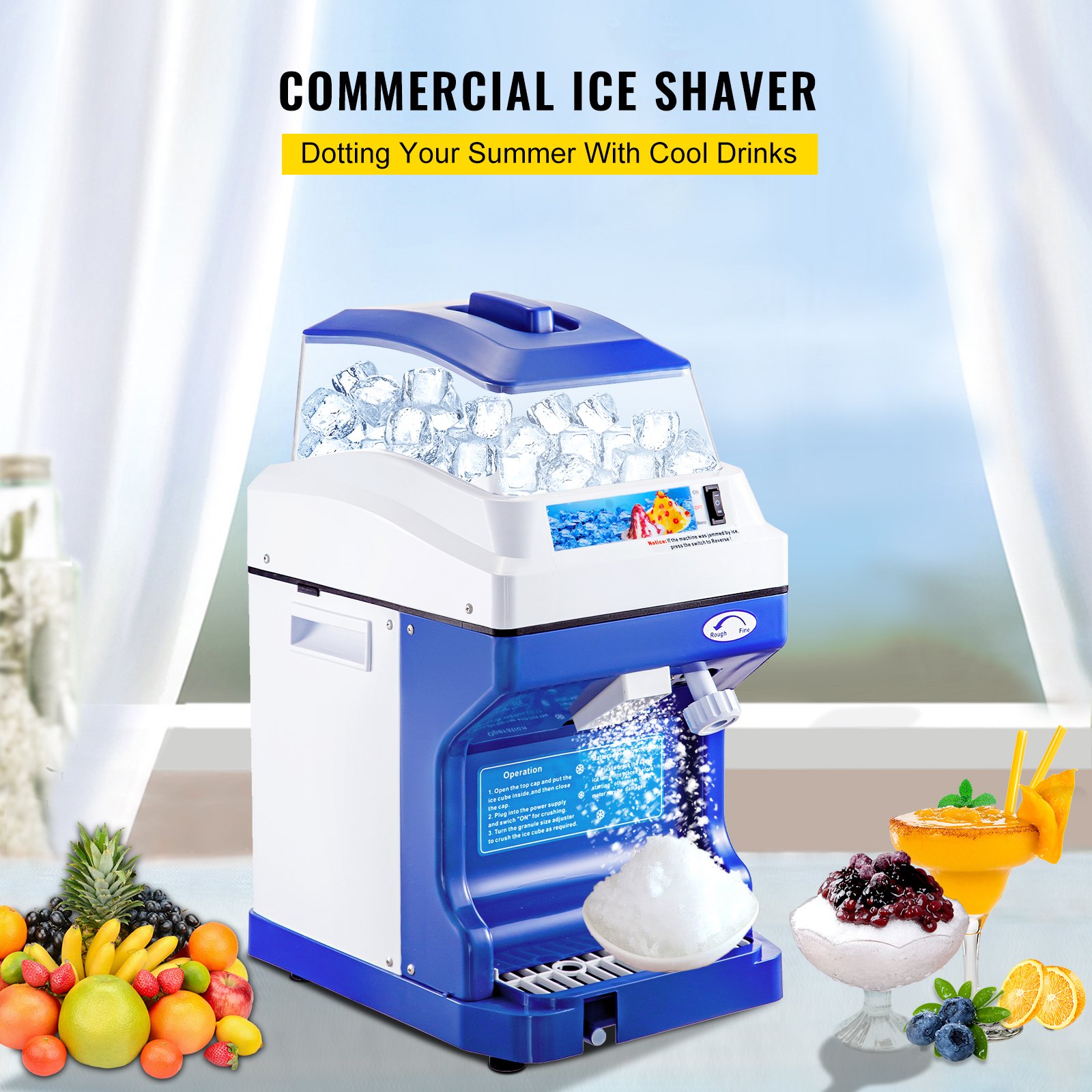 VEVOR Commercial Ice Shaver 441 LBS/H Ice Shaving Capacity, Ice Shaving Machine with 11 LBS Hopper, Ice Shaver Machine Electric 300 W Snow Cone Maker 320 RPM Rotate Speed, Shaved Ice Maker Machine