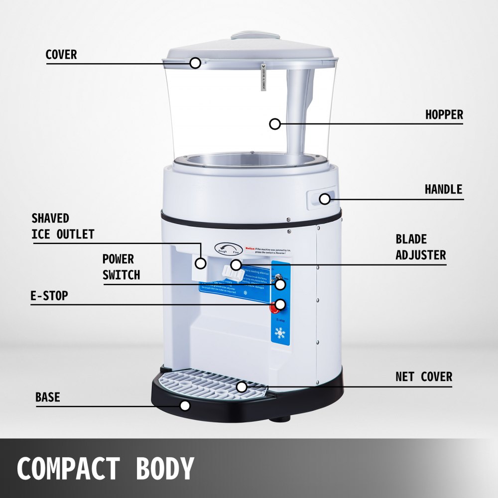 Electric Ice Crusher Shaver Commercial Machine Snow Cone Maker w/Hopper 500kg/h