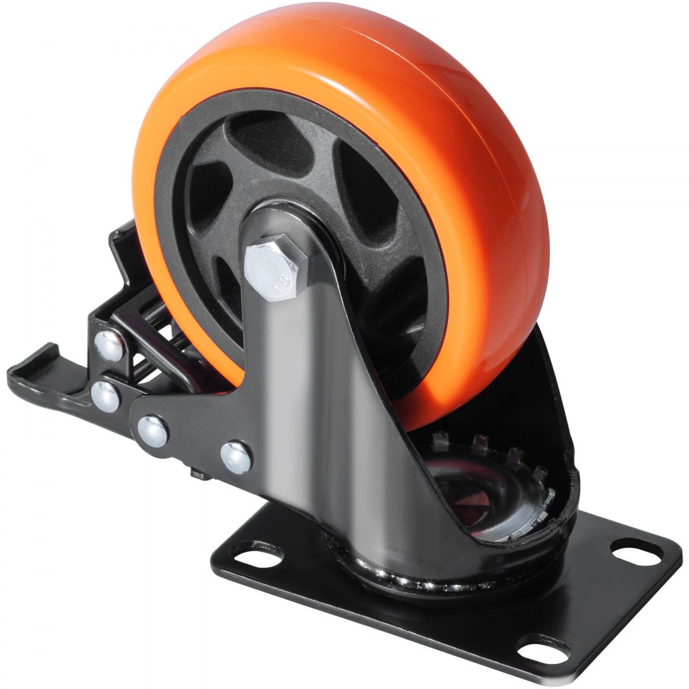 VEVOR Caster Wheels, 10.1 cm Swivel Plate Casters, Set of 4, with Security A/B Locking No Noise PVC Wheels, Heavy Duty 158.8 kg Load Capacity Per Caster, Non-Marking Wheels for Cart Furniture Workbench