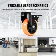 VEVOR Caster Wheels, 4-inch Swivel Plate Casters, Set of 4, with Security A/B Locking No Noise PVC Wheels, Heavy Duty 350 lbs Load Capacity Per Caster, Non-Marking Wheels for Cart Furniture Workbench