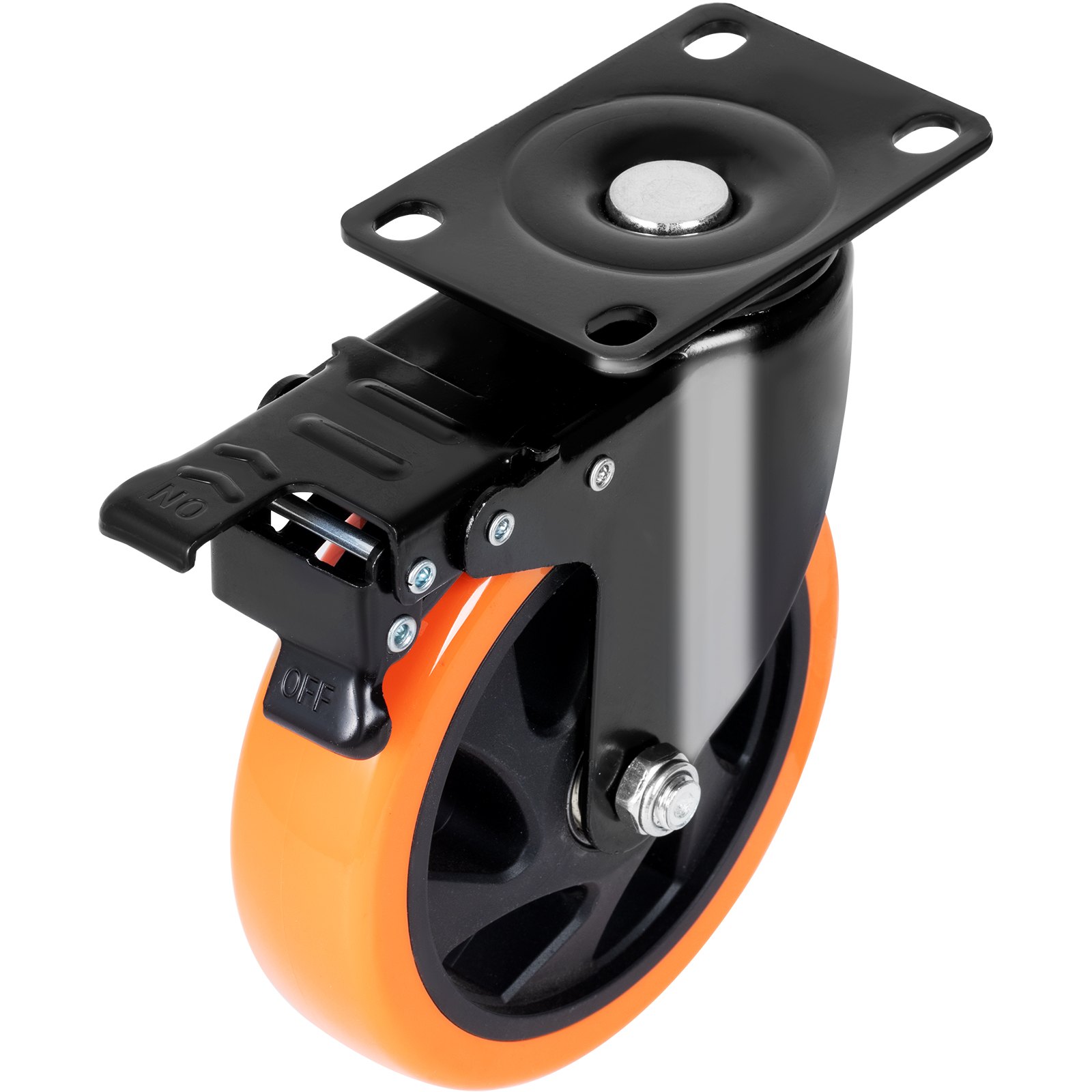 Roți cu rotile VEVOR, roți cu placă pivotantă de 4 inchi, set de 4, cu blocare de siguranță A/B Roți PVC fără zgomot, capacitate de încărcare de 350 lbs per roată, roți fără marcaj pentru bancul de lucru pentru mobilier de cărucior