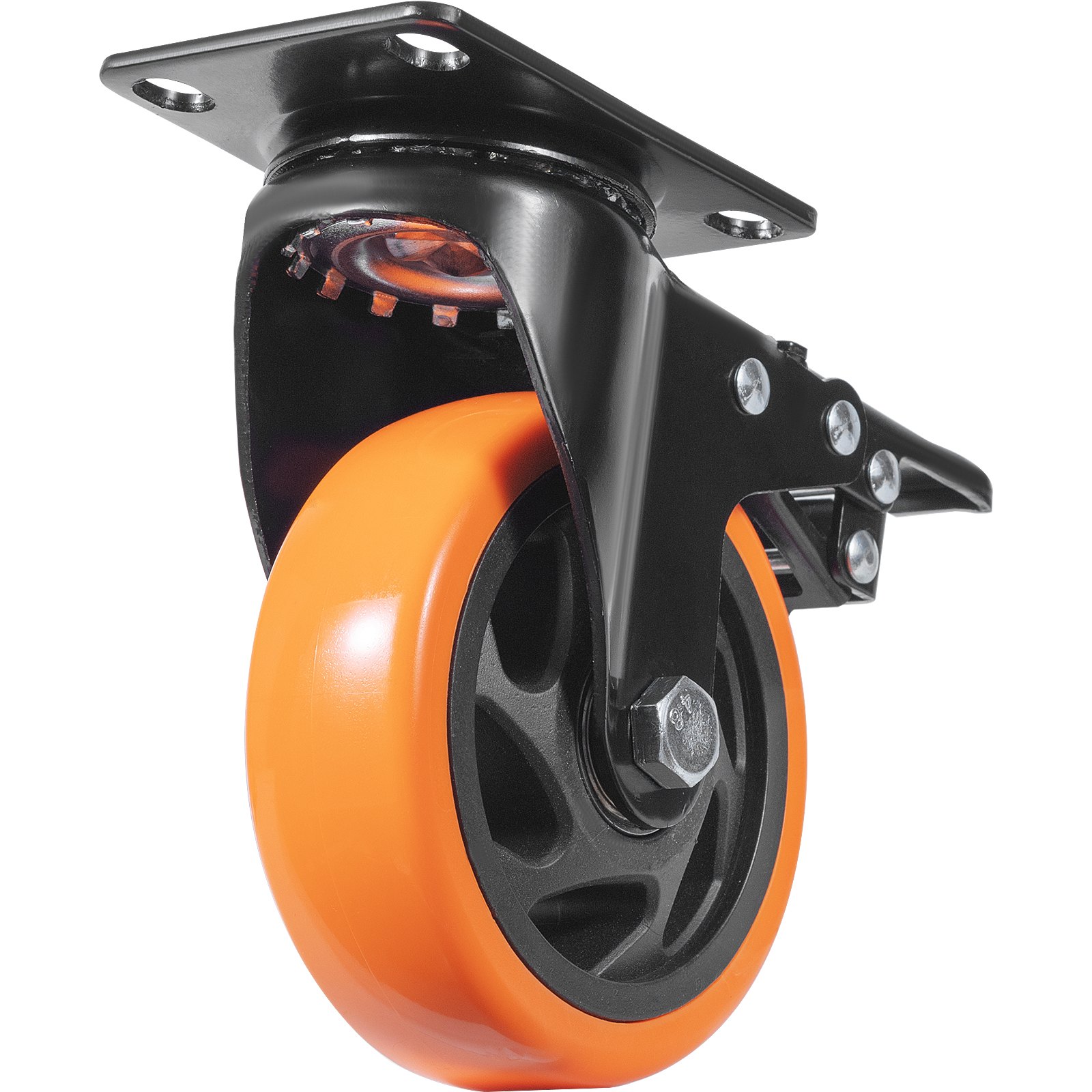 VEVOR Caster Wheels, 10.1 cm Swivel Plate Casters, Set of 4, with Security A/B Locking No Noise PVC Wheels, Heavy Duty 158.8 kg Load Capacity Per Caster, Non-Marking Wheels for Cart Furniture Workbench