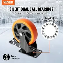 VEVOR Caster Wheels, 5-inch Swivel Plate Casters, Set of 4, with Security A/B Locking No Noise PVC Wheels, Heavy Duty 450 lbs Load Capacity Per Caster, Non-Marking Wheels for Cart Furniture Workbench