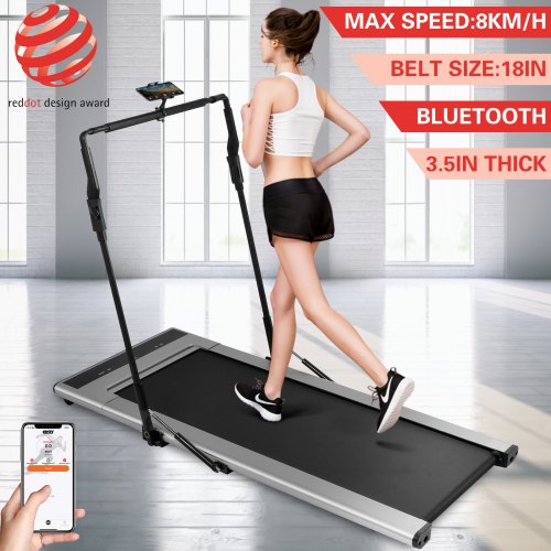 VEVOR Folding Treadmill Intelligent Speed Control Compact Under Desk Treadmill Smart Walk Slim Tread Treadmills for Home Office（Grey）