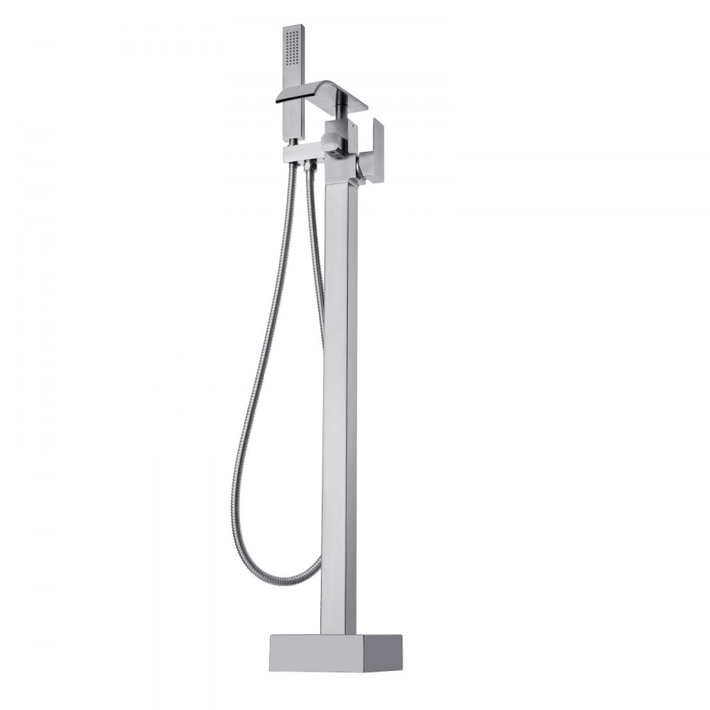 VEVOR freestanding bathtub faucet with sleek chrome finish and handheld shower attachment.