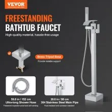 VEVOR Freestanding Bathtub Faucet, Floor Mount, Freestanding Tub Filler, Shower Mixer Taps, Two Water Modes, 360° Swivel Spout, for Bathing & Showering Pet Bathing Cleaning Drains Toilet Flushing