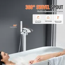 VEVOR Freestanding Bathtub Faucet, Floor Mount, Freestanding Tub Filler, Shower Mixer Taps, Two Water Modes, 360° Swivel Spout, for Bathing & Showering Pet Bathing Cleaning Drains Toilet Flushing