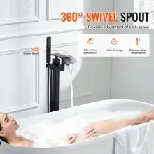 VEVOR Freestanding Bathtub Faucet, Floor Mount, Freestanding Tub Filler, Shower Mixer Taps, Two Water Modes, 360° Swivel Spout, for Bathing & Showering Pet Bathing Cleaning Drains Toilet Flushing