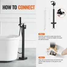 VEVOR Freestanding Bathtub Faucet, Floor Mount, Freestanding Tub Filler, Shower Mixer Taps, Two Water Modes, 360° Swivel Spout, for Bathing & Showering Pet Bathing Cleaning Drains Toilet Flushing